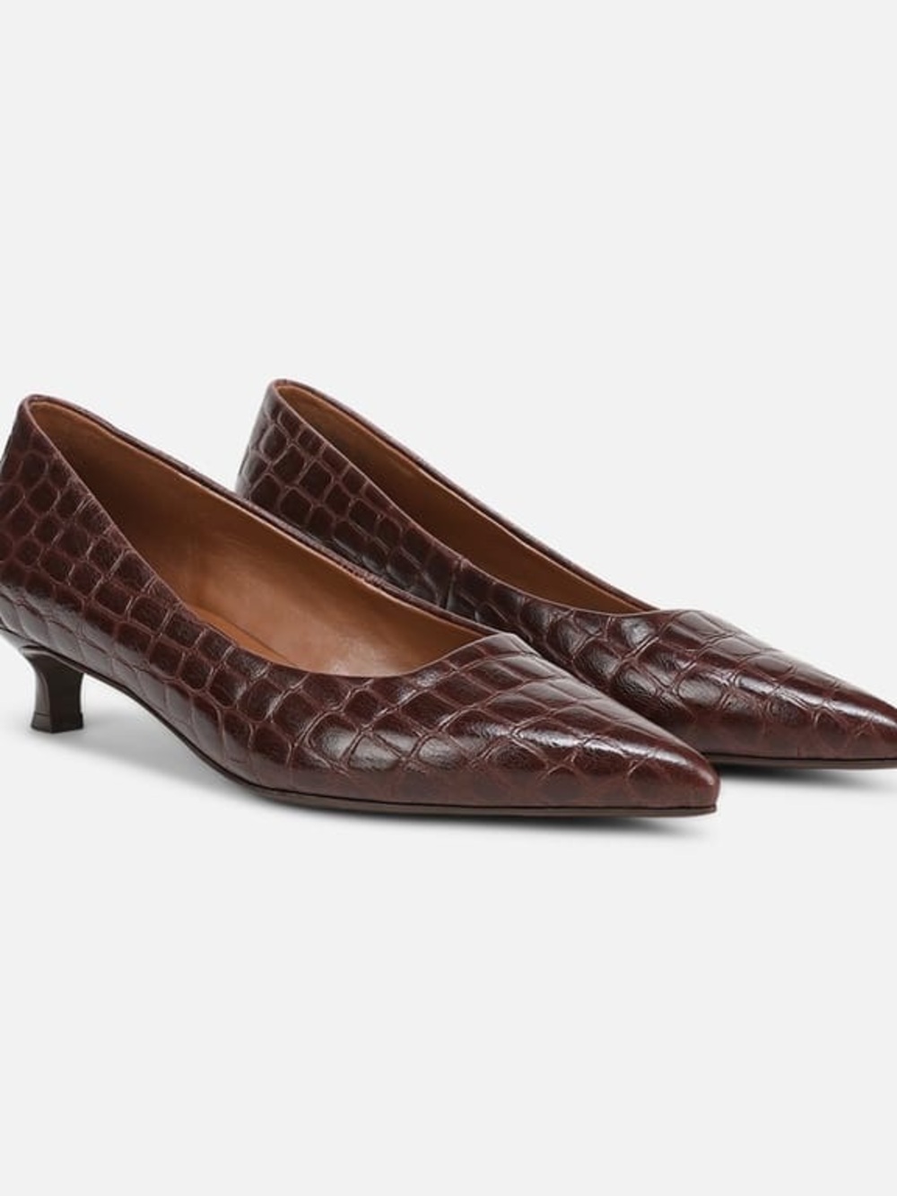Naturalizer Natalia Pointed Croc-Embossed Kitten Heel Pumps in Cappuccino